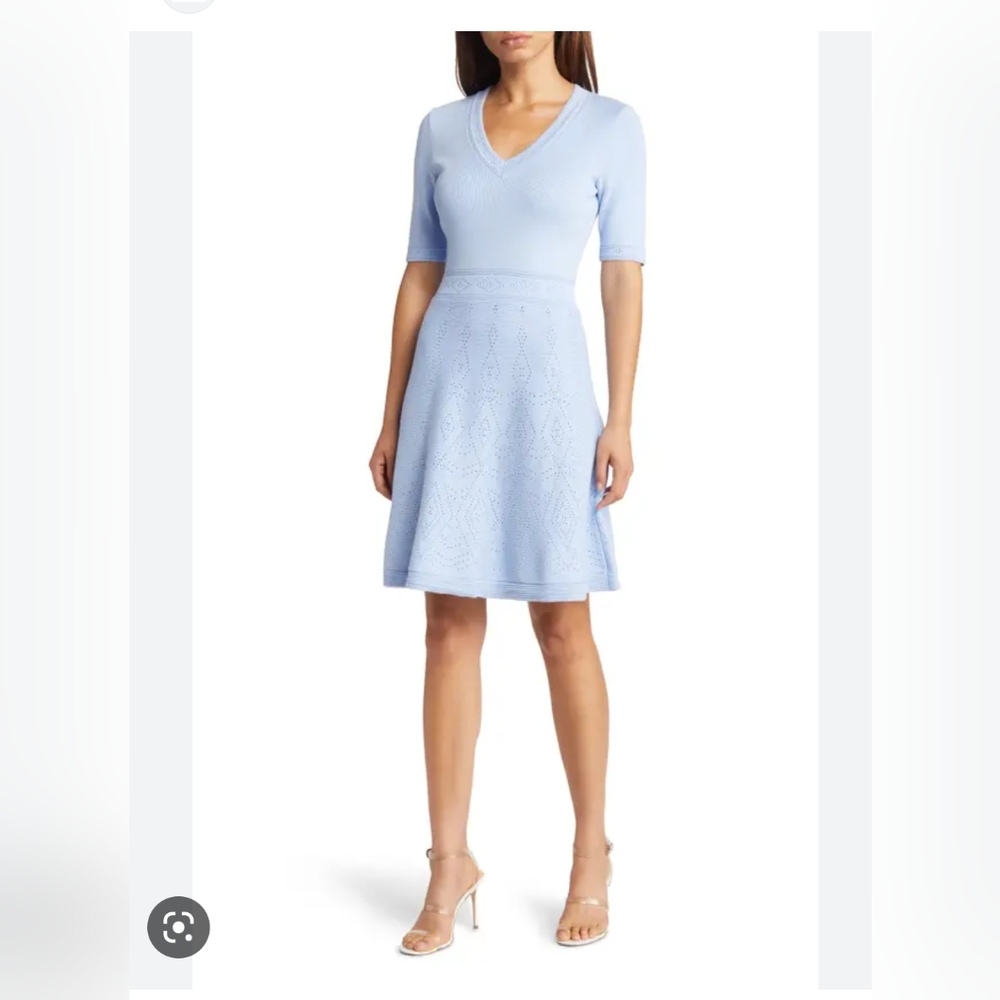 Eliza J Fit and Flare Pointelle XS Light Blue